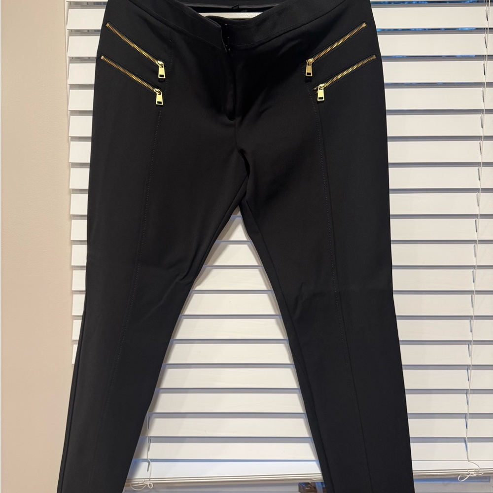Express Black Slim Pants with Gold Zipper Accents